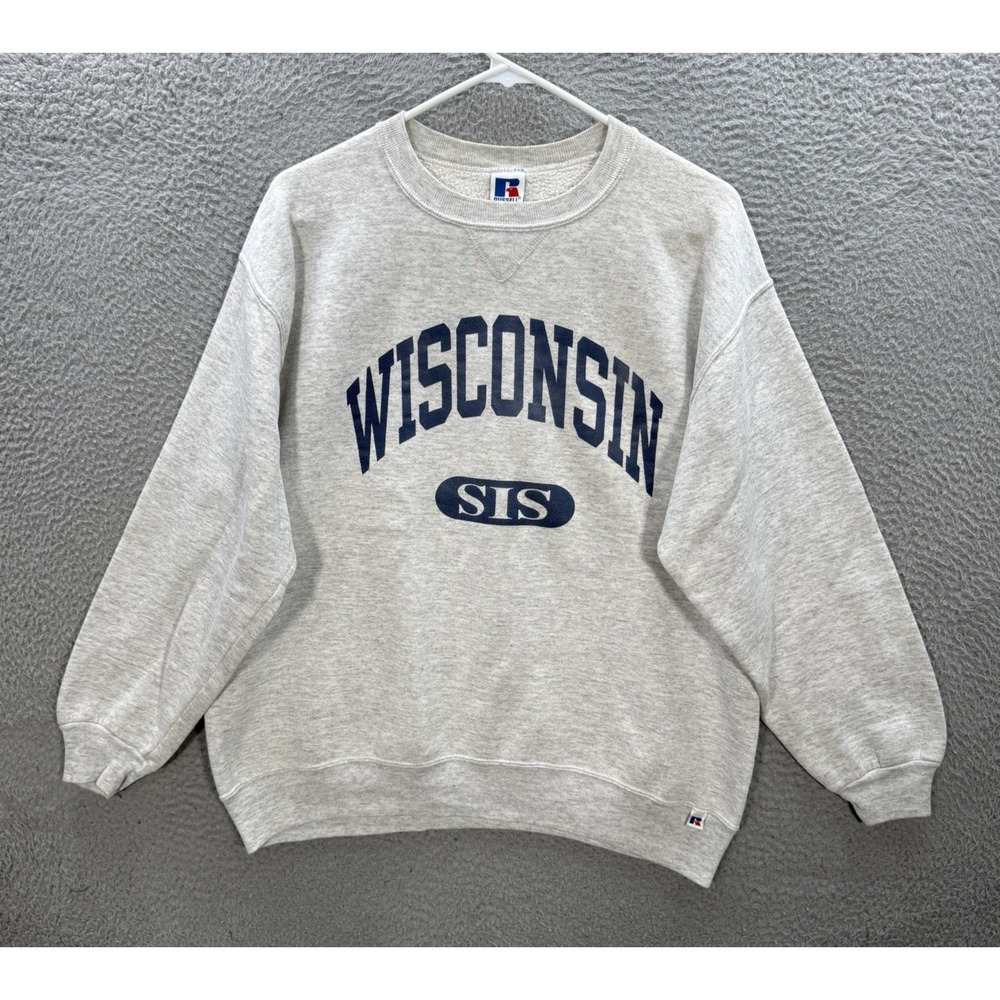 Russell Athletic Wisconsin Grey Crewneck Sweatshirt with Navy Print